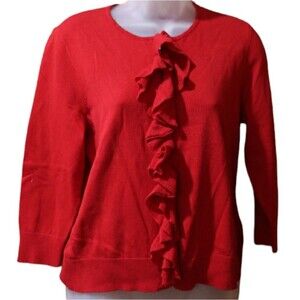 Chaps Red Ruffle Full Zip Cardigan Sweater PL Holidays Christmas Red Sweater